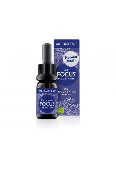 MEDIHEMP Focus Hericium-Extrakt & Hanf, 10ml, braune Flasche mit dunkelblauen Etikett